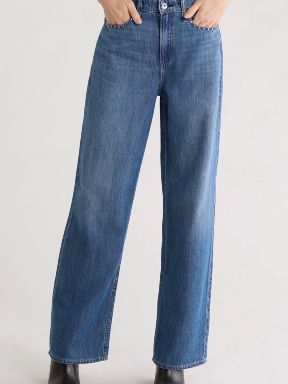 NWT rag & bone Lori Mid-Rise Wide Leg Jeans, Acid Wash Stud